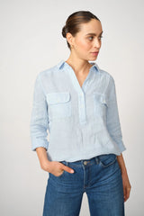 MMENNA LINEN POCKET BLOUSE