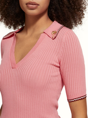 RIB COLLARED KNITTED TEE