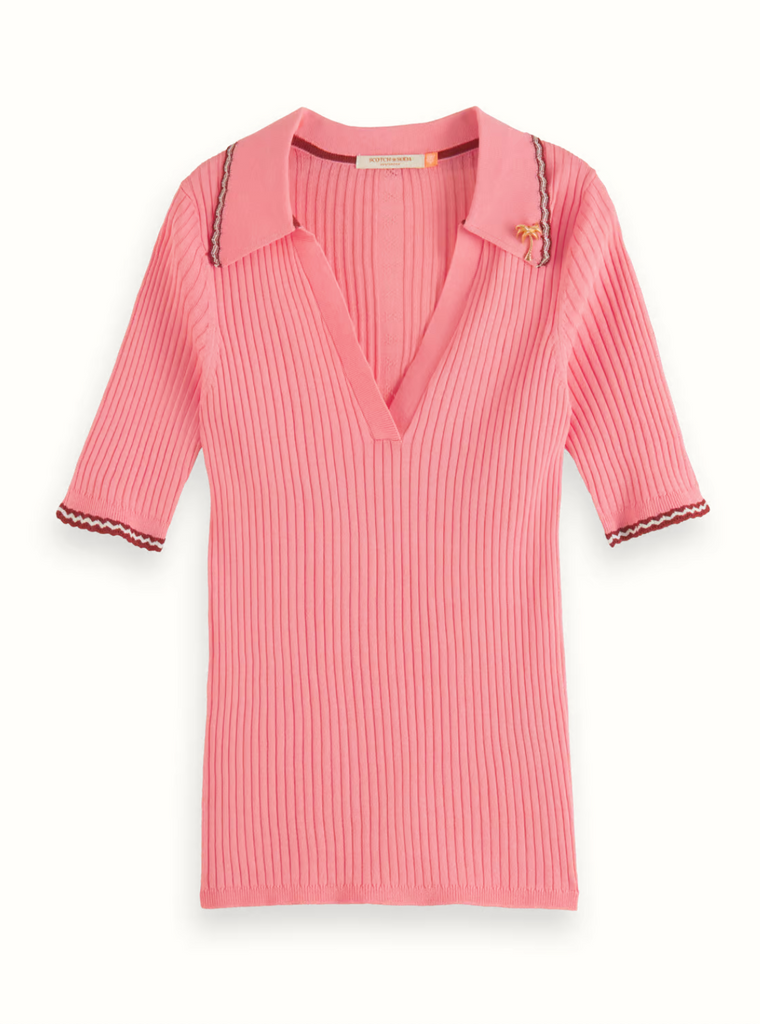 RIB COLLARED KNITTED TEE
