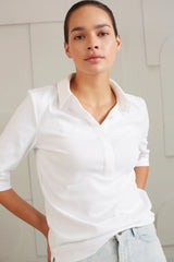 FINE RIB JERSEY POLO TOP