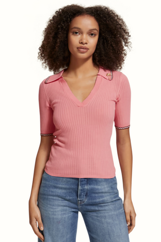 RIB COLLARED KNITTED TEE