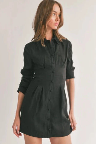 LIGHT A FIRE FAUX CORSET SHIRT DRESS