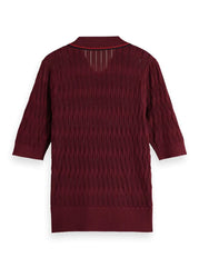Pointelle collared knitted tee