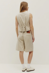 HERRINGBONE BELTED SHORTS