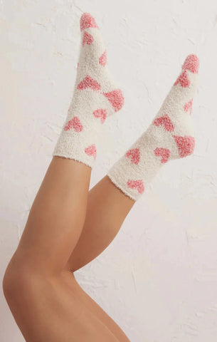 2 PACK PLUSH HEART SOCKS VANILLA ICE