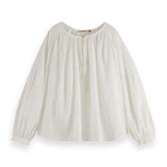 Voluminous popover with allover embroidery in organic Cotton