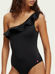 One shoulder ruffle swimsuit