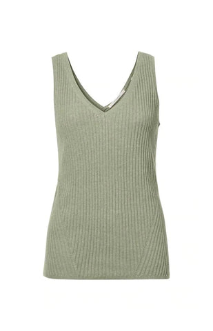 Tank top with front and back V-neck in rib stitch