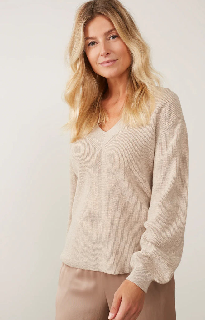 V-neck sweater with lurex yarn and long sleeves