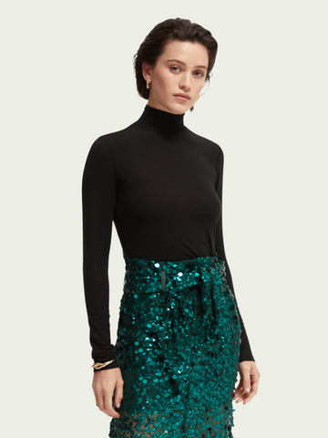 Long-sleeved Tencel™ mock neck T-shirt
