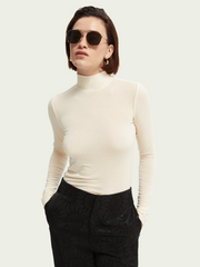 Long-sleeved Tencel™ mock neck T-shirt