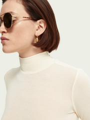 Long-sleeved Tencel™ mock neck T-shirt