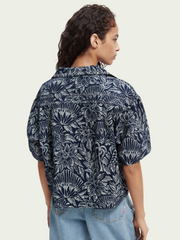 Indigo allover printed beach shirt