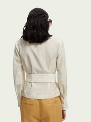 V-neck belted Linen-blend shirt
