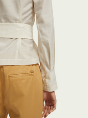 V-neck belted Linen-blend shirt