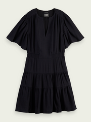 Midi- length paneled dress with gathering details