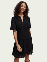 Midi- length paneled dress with gathering details