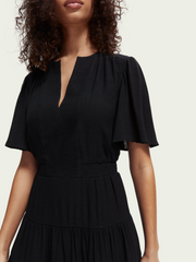 Midi- length paneled dress with gathering details