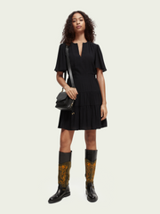 Midi- length paneled dress with gathering details